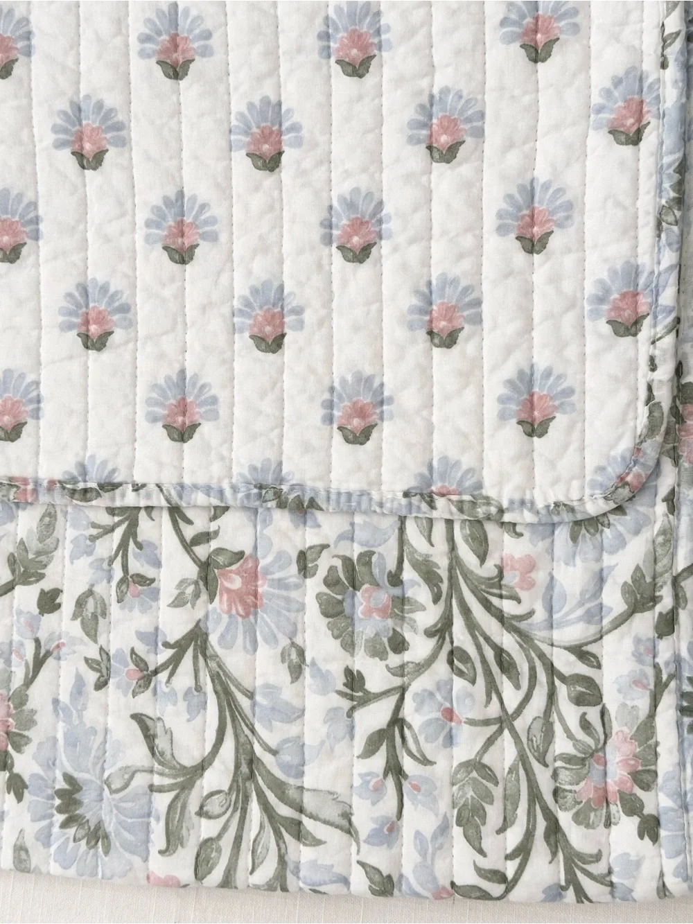 Nicole Miller Home Floral Cotton Reversible Quilt Set  - Pastel Pink Green Blue